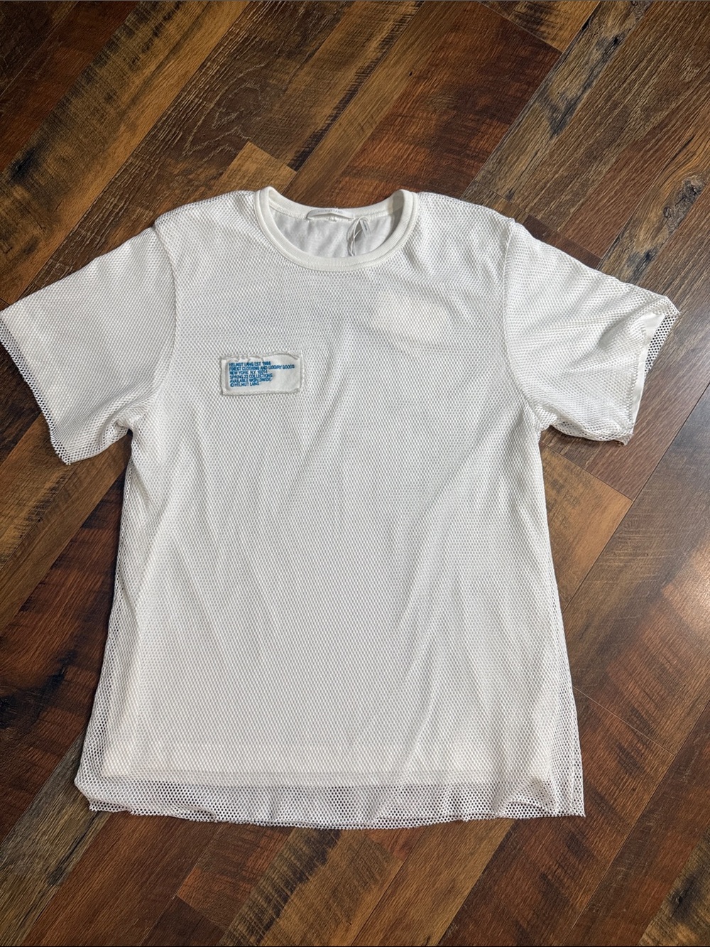 Helmut Lang Mesh Tee White Logo Patch T-Shirt Men’s Medium NWT